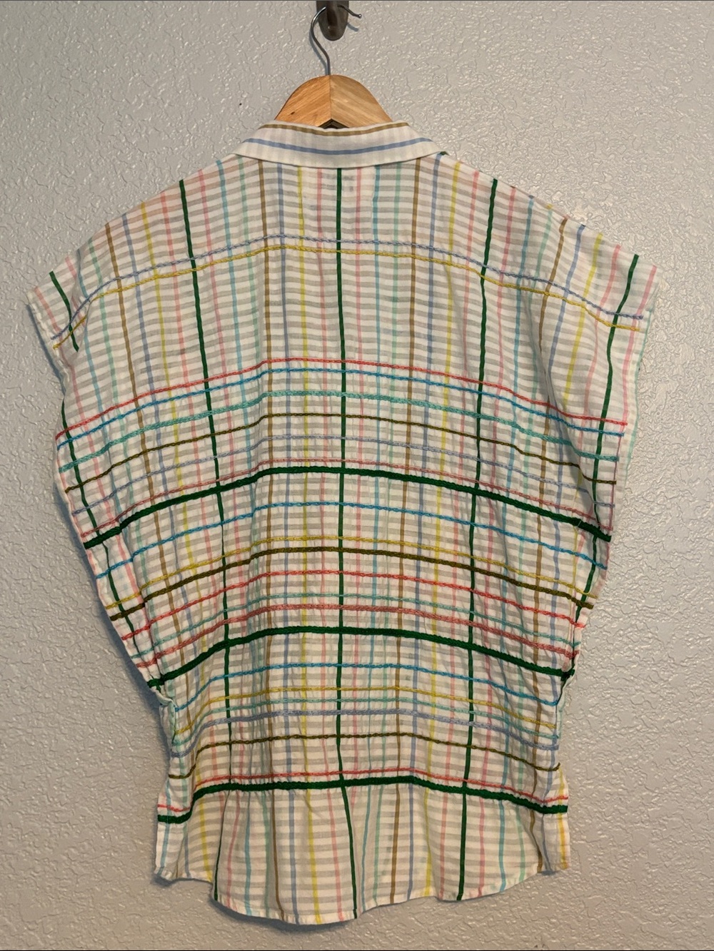 Mii White Multicolor Plaid Short Sleeve Button-Down Top - Picture 4 of 6